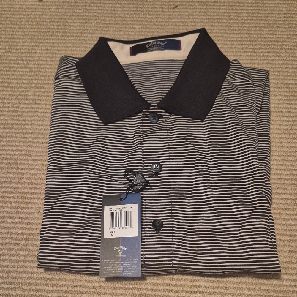 Callaway Men's Black & White Thin-Striped Polo